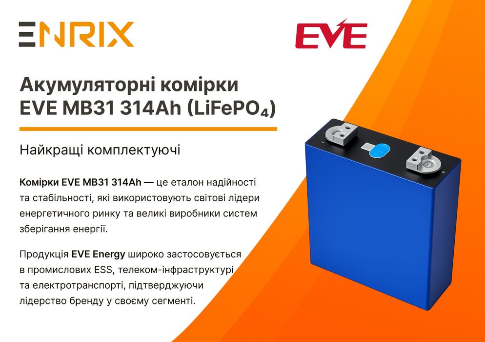Акумулятор LiFePO4 4 кВт (12V, 314Ah) Li-on EVE DEYE REPT ENVISION CALB CATL Dayness Anenji Must Biom BMS JIKONG акумуляторна збірка