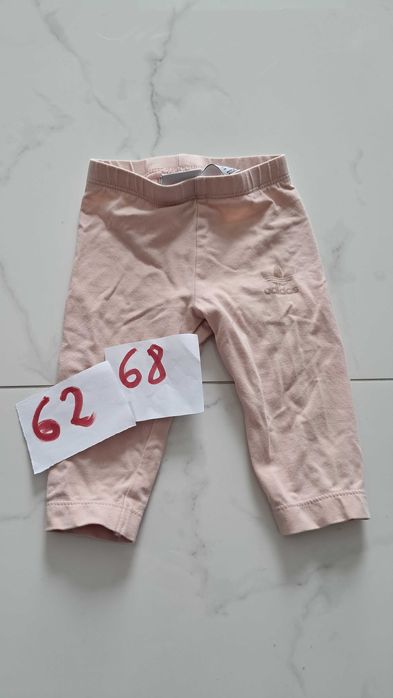 Leginsy niemowlęce dziewczęce materiałowe gładkie różowe Adidas