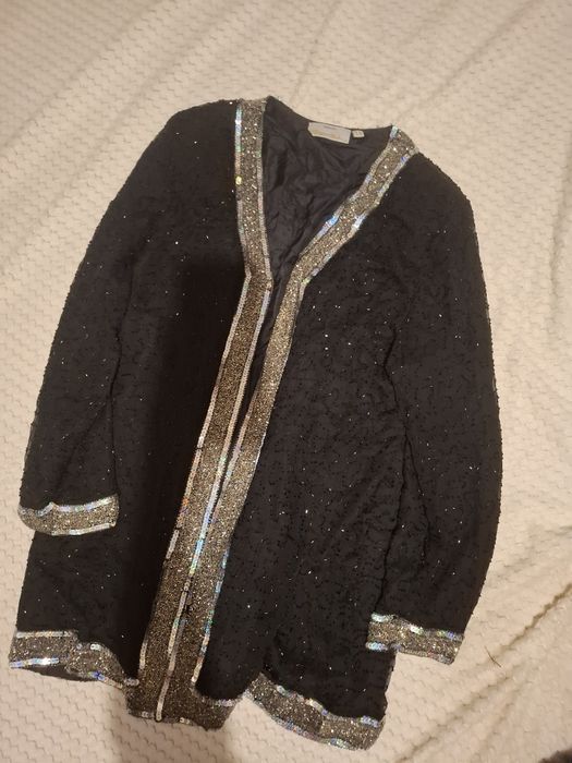 Jedwabny kardigan/kimono błyszczący cekiny kryształki Peter Hahn