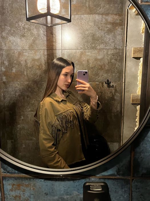 Рубашка с бахрамой хаки zara oversize C-M
