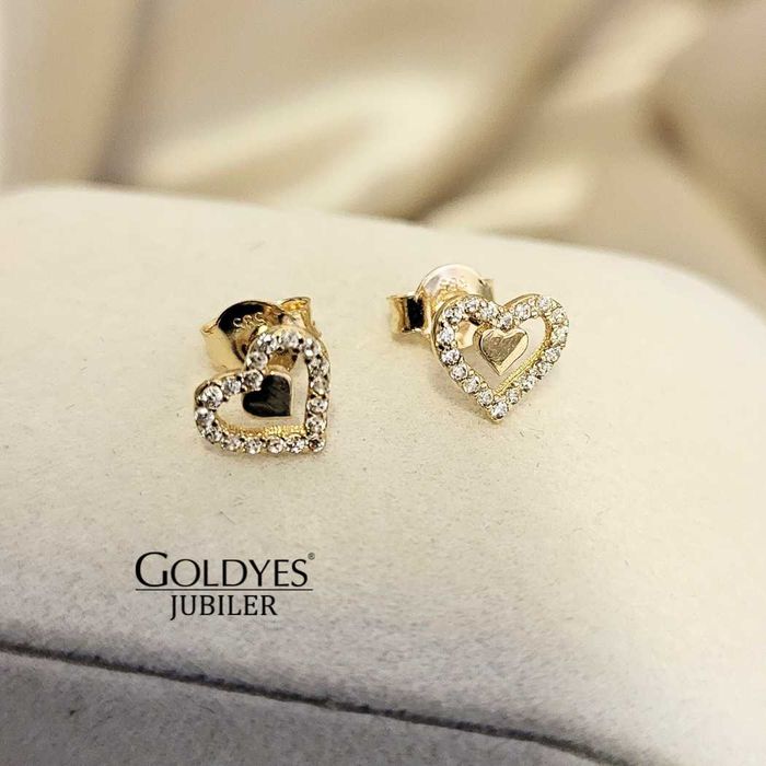 Złote kolczyki serca z cyrkoniami próby 585 14k ZŁOTO