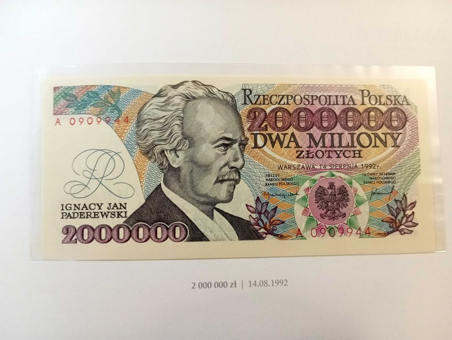 2.000000 mln  zł 1992  - A -  st. 1 UNC  Z Błędem