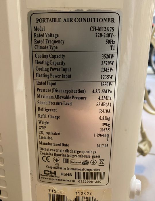 Мобільний кондиціонер Cooper&Hunter CH-M12K7S