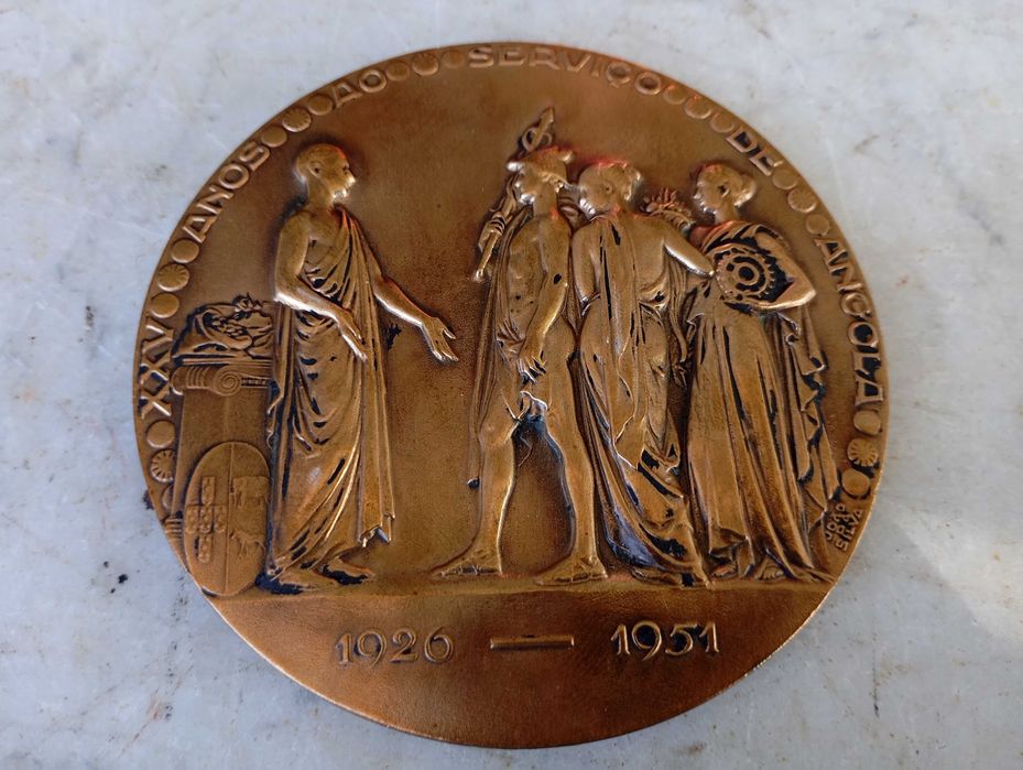 Raridade Medalha Colonial Portuguesa em Bronze Angola 1926–1951, 25º Aniversário do Banco de Angola