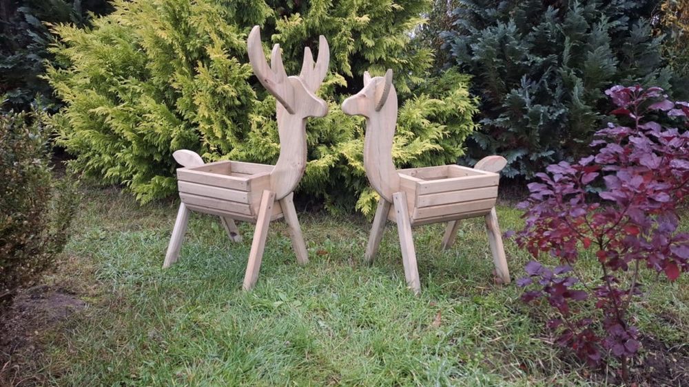 Doniczki renifery .donice  z kołami jelonki taczka