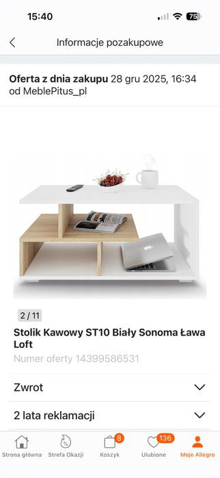 Stolik kawowy nowy bialy sonoma
