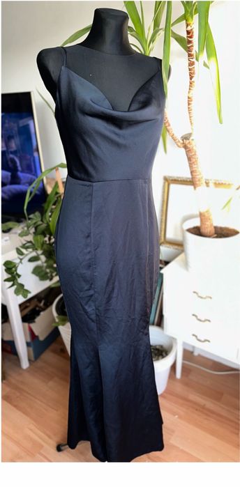 Lipsy London granatowa sukienka maxi satynowa L 40 syrena asos luxe