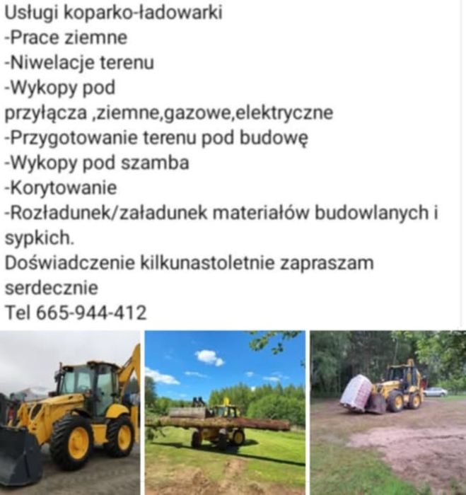 USŁUGI koparko-ładowarką plus widły do palet