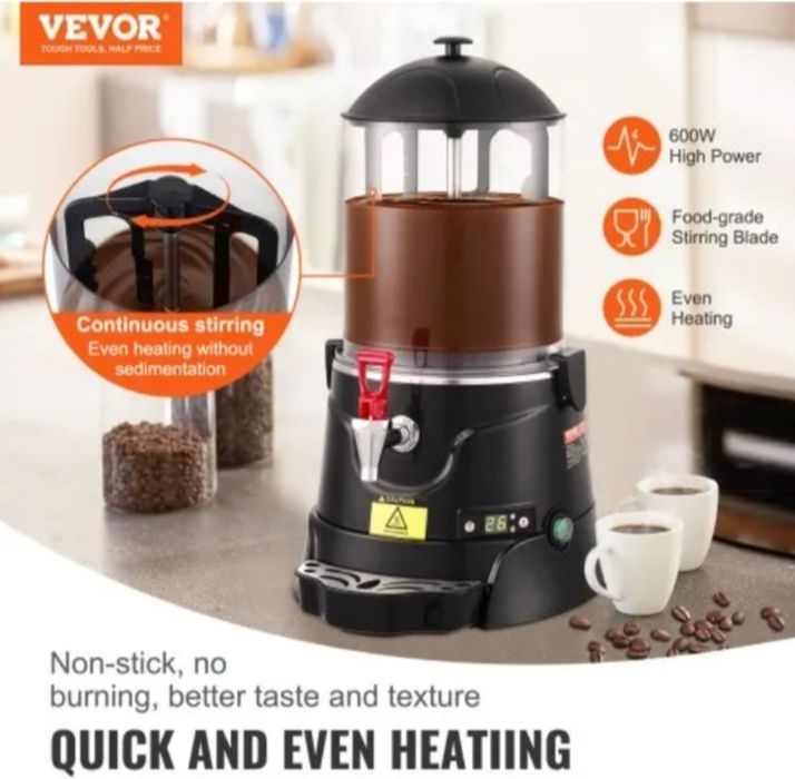 Distribuidor de chocolate quente VEVOR, máquina de chocolate quente de 10 L com faixa de temperatura ajustável, tanque ABS