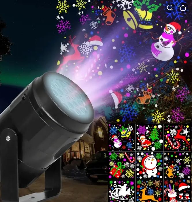 Акция! Проектор ночник светодиодный Новогодний снег Снежинки