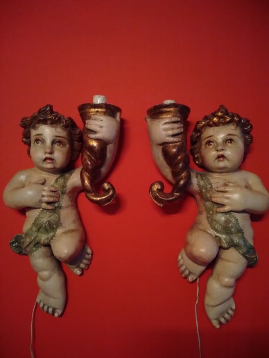 Anjos de parede arte Sacra apliques Putti séc XIX