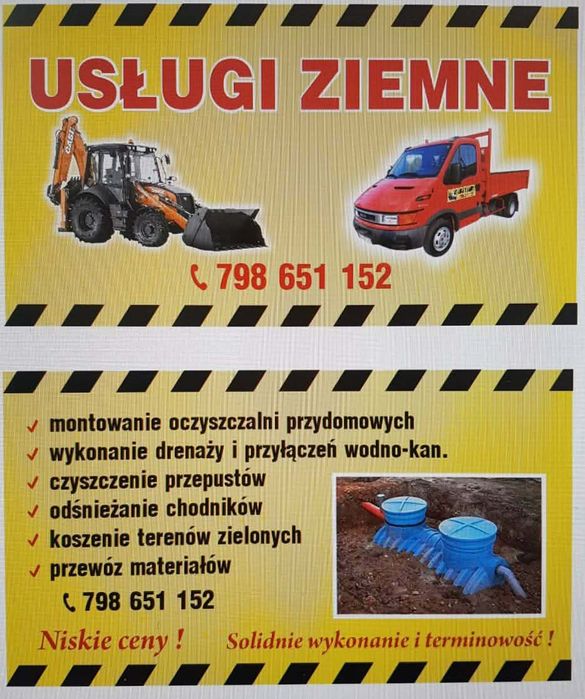 Usługi ziemne , koparko-ładowarka , wywrotka