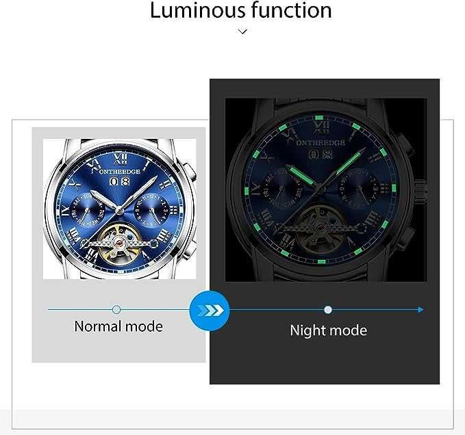 RORIOS Męski automatyczny zegarek mechaniczny, metalowa bransoletka