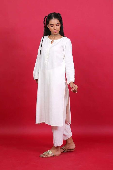 Nowy biały komplet indyjski S 36 boho bohemian retro kameez salwar