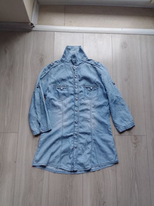 Jasnoniebieska Bawełniana Koszula Jeansowa Damska Bluzka