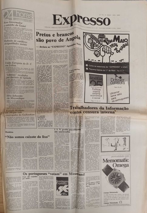 Jornal "Expresso" de 4 maio 1974- após a revolução