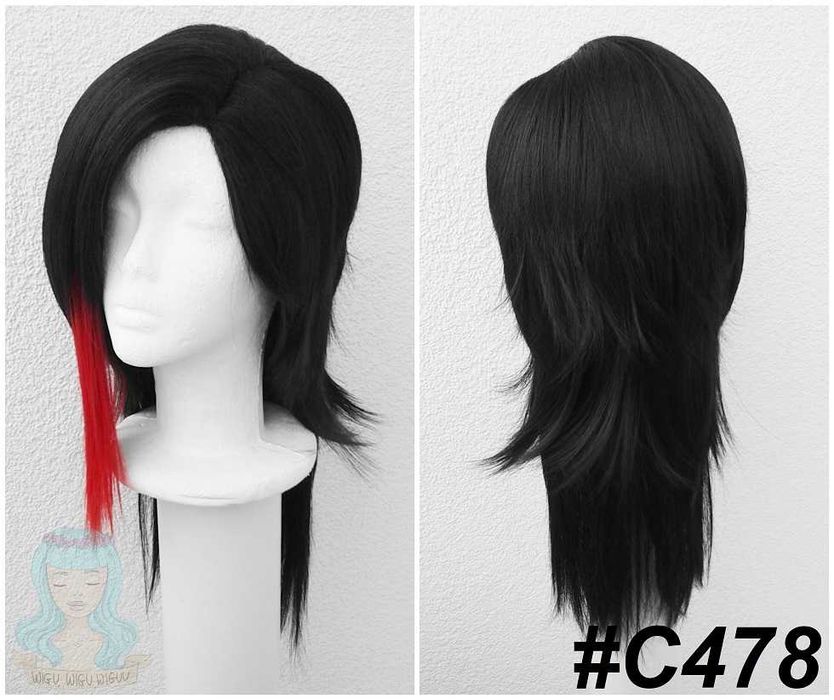 Vi Arcane emo wersja cosplay wig peruka czarna z czerwonym pasemkiem