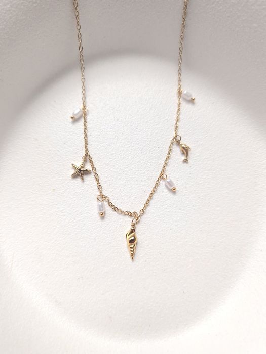 naszyjnik czoker muszle muszelki stal nierdzewna stali nierdzewnej