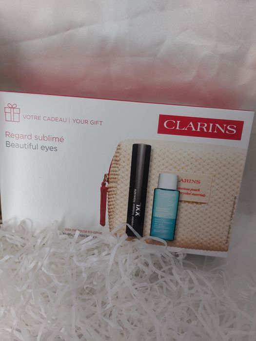 Набір Clarins туш для вій, засіб для зняття макіяжу, косметичка