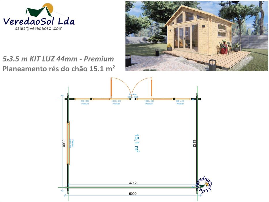 Casa Madeira LUZ-Oden 44mm 15.1m² Cobertura 19m² - Premium 3 Modelos