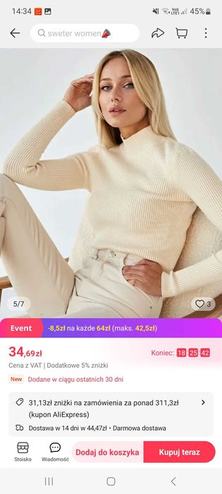 UNI sweter golf półgolf damski prążek dzianina casual basic nowy