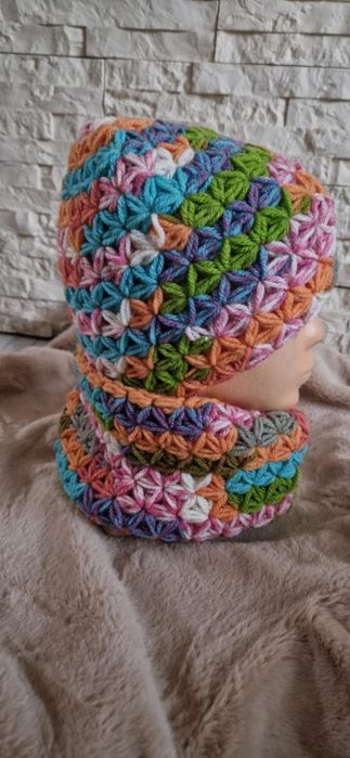 Czapka i komin Handmade kolorowa  lekka wygodna i ciepła