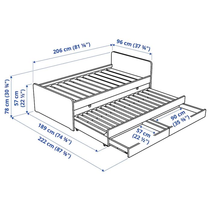 SLÄKT Estr cama c/cama-gavet+arrumação, branco, 90x200 cm