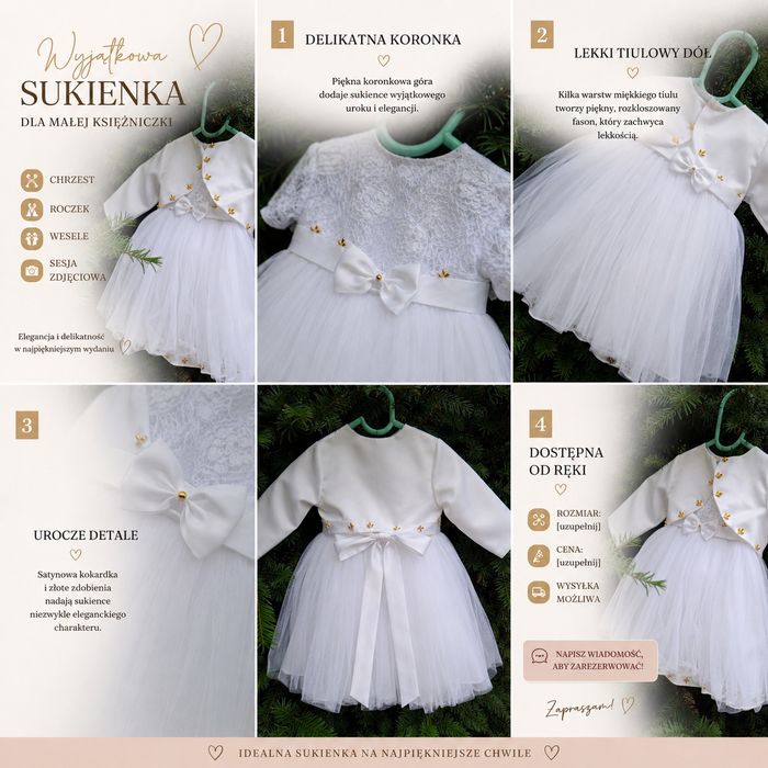 Sukienka do chrztu świętego stylizowana folk
