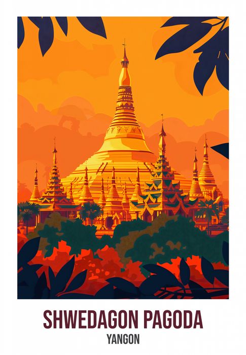 Plakat 68x98cm Shwedagon Pagoda, Yangon