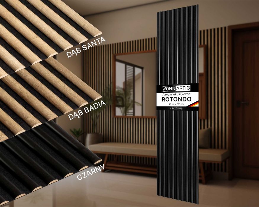 Lamele ścienne 3D półokrągłe na filcu 275cmx45cm ROTONDO Czarne I inne