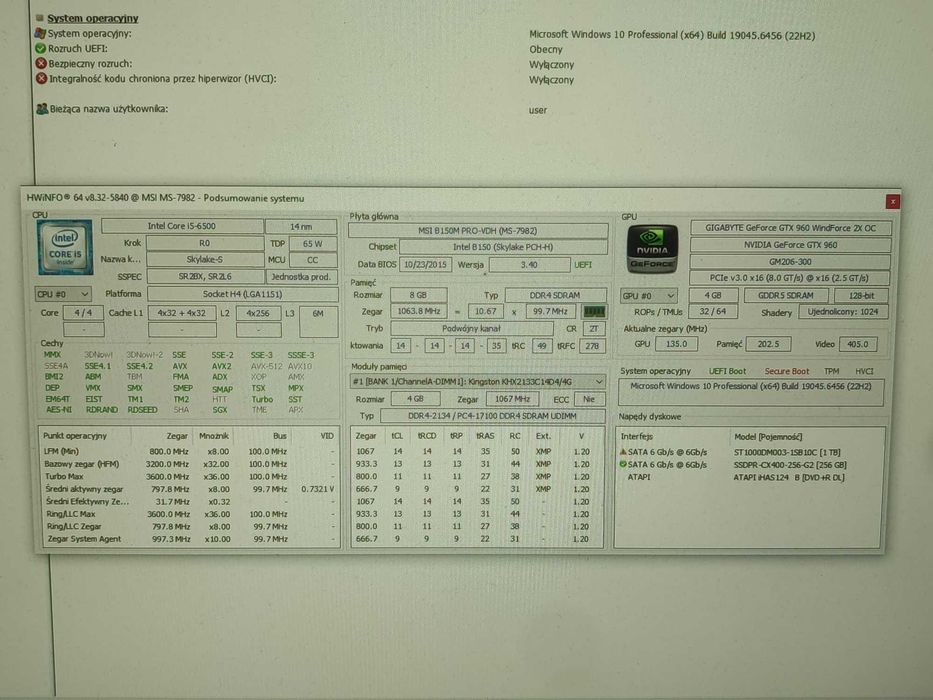 Komputer I5 6500, GTX 960, SSD