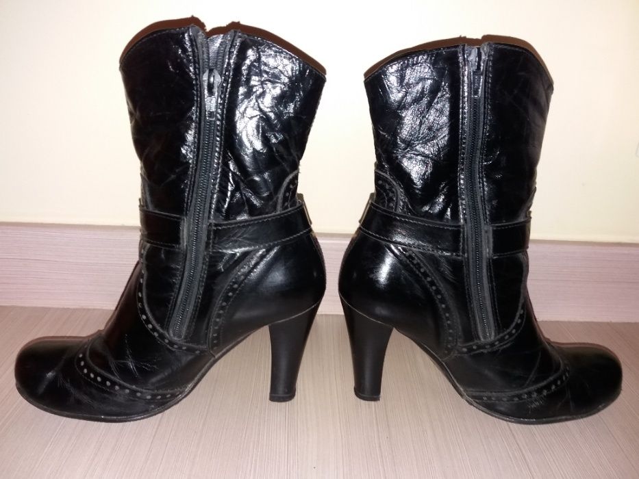 Sprzedam ładne buty DAMSKIE KOZACZKI SKÓRZANE CZARNE, rozm. 37