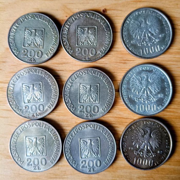 Monety srebrne 9 sztuk 20 monet PRL Okazja