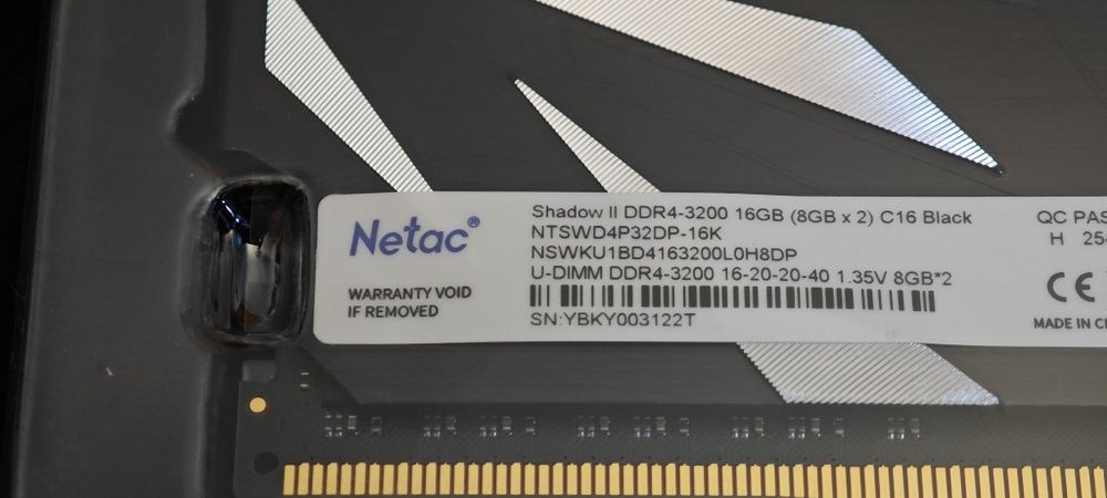 Kit Memória RAM Netac Shadow II DDR4 16GB (2x8GB) 3200MHz CL16 – Nova