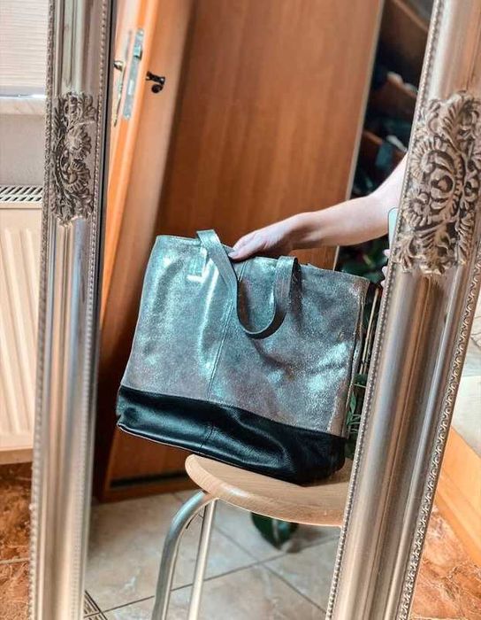Srebrna torba shopper bag wojas duża