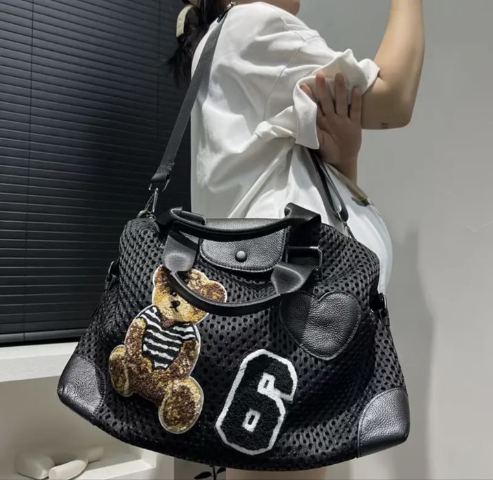Жіноча чорна сумка  з ведмедиком Teddy сетчатая сумка с мишкой