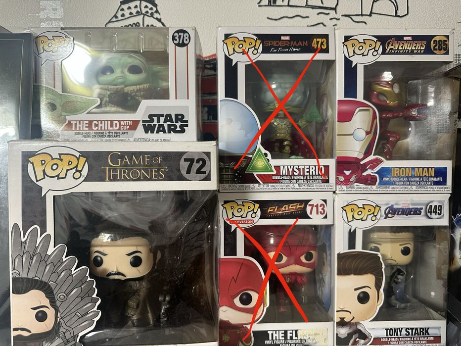 Фигурки Funko pop. Тони старк, джон сноу, грогу, флеш, железный человек.