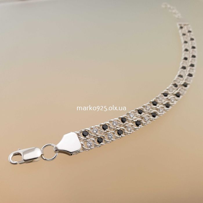 Жіночий срібний браслет чорно-білий арабський Бісмарк широкий подвійни