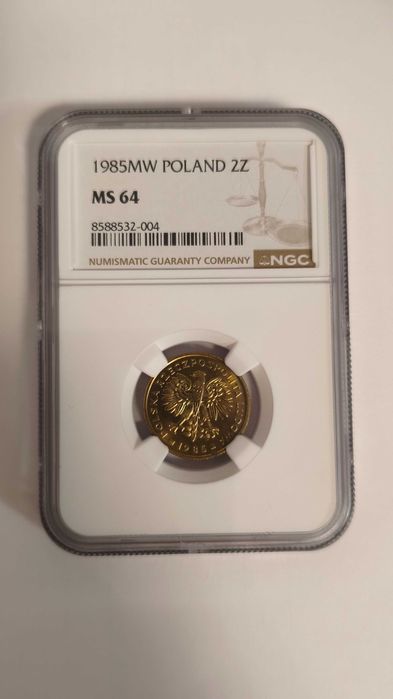 Moneta 2 złote 1985 PRL GRADING NGC MS64 UNC