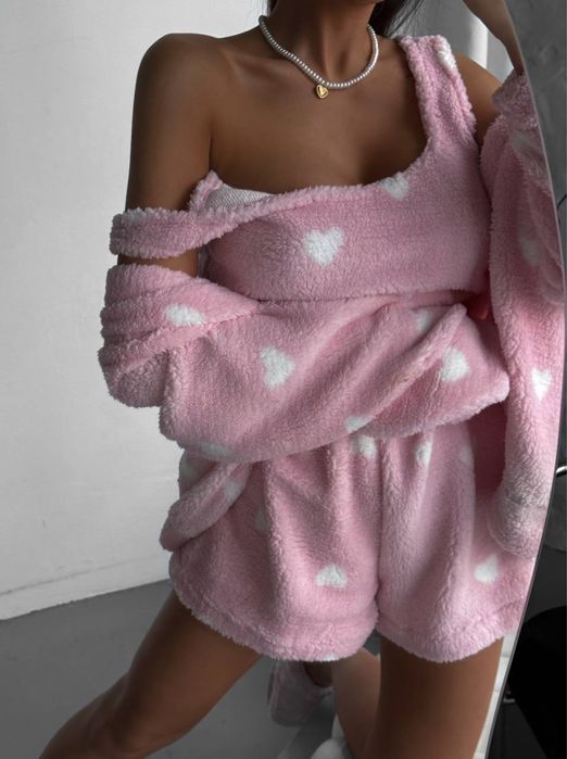 Піжама трійка жіноча топ + шорти + халатик