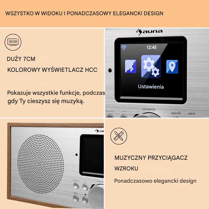 Radio Internetowe Auna Silver Star Stereo Wi‑Fi, DAB+ FM, Bluetooth, USB, Spotify, - brąz