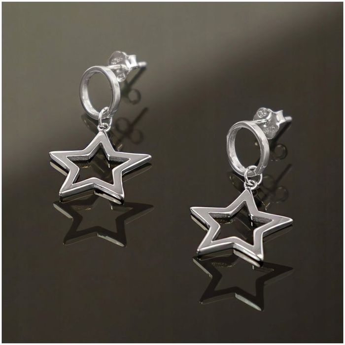 Kolczyki Srebrne Dla Dziewczynki Wiszące Gwiazdki Próba 925 Prezent+gr