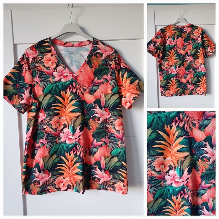 Nowy T-shirt dekolt w serek M, bawełna, handmade