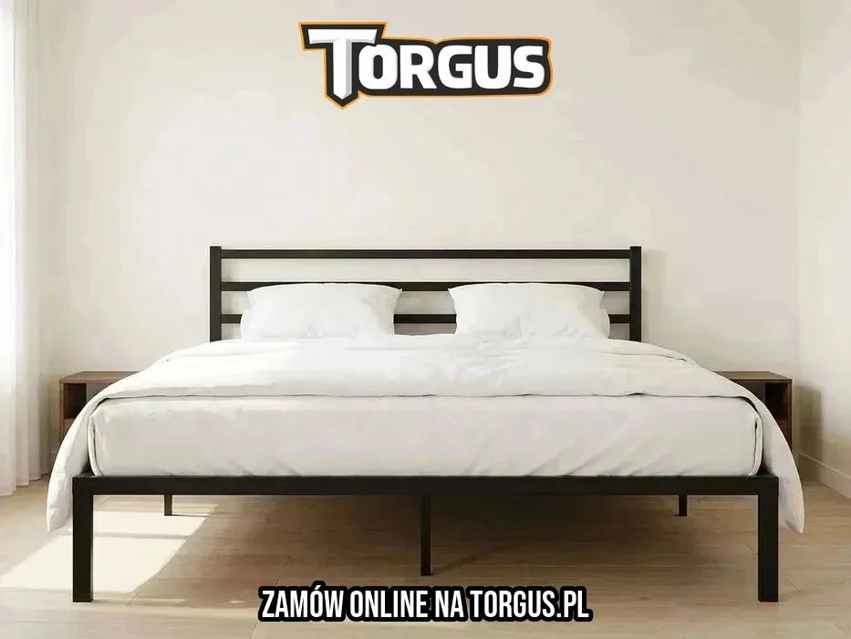 NOWE Duże Łóżko Metalowe 190x200 Cm Dwuosobowe Ze Stelażem I Zagłówkiem Czarne Loft Sypialnia Do Kawalerki Salonu Rama Łóżka Drewniany Zestaw OKAZJA