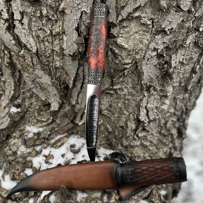 Авторские ножи якут на подарок "Premium" N690, карельская береза