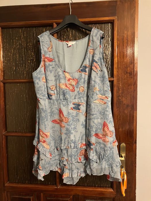 Tunika damska 48 mgiełka na podszewce stalowa motyle duża plus size