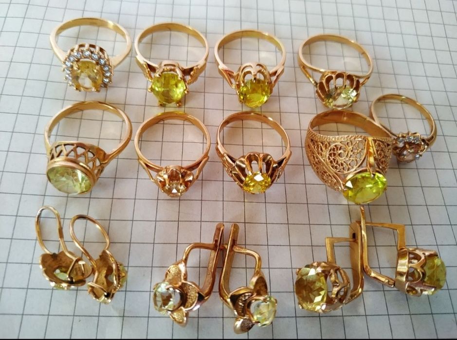 Золотые серьги цитрин,янтарь 583,585 проба,агат,хризолит