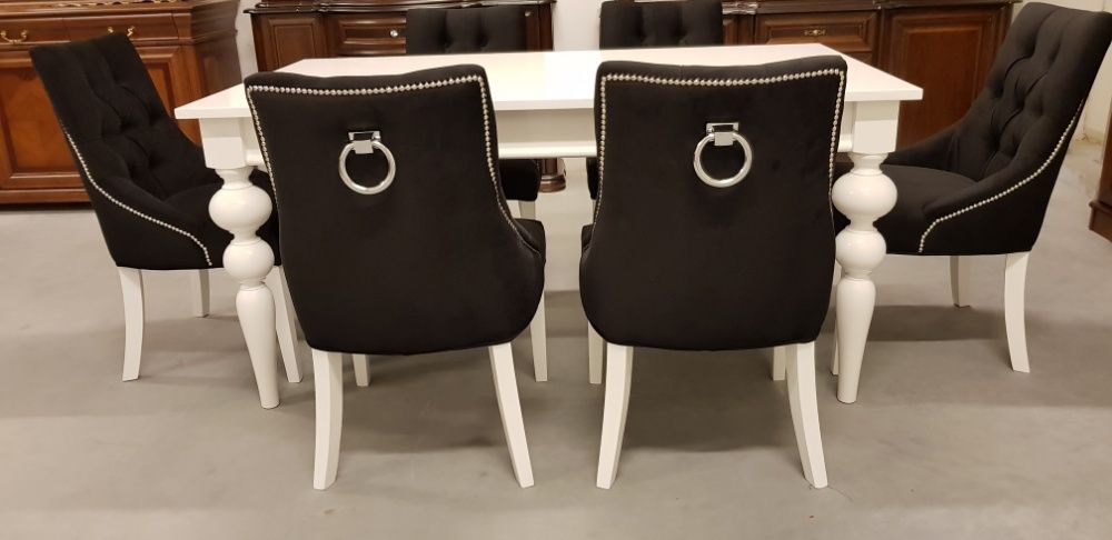 Krzesło Chesterfield glamour czarne białe wygodne pikowane PRODUCENT