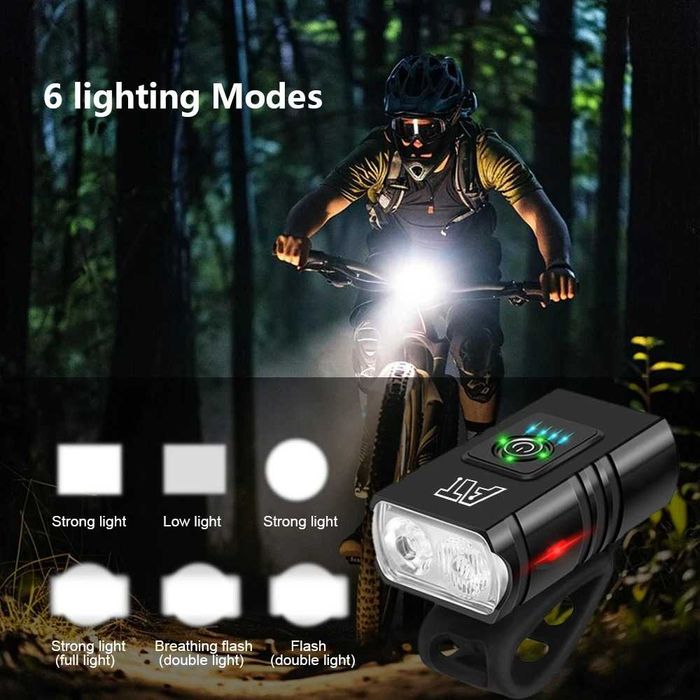 Mocne światło rowerowe LED - 6 trybów, wodoszczelne, USB-C