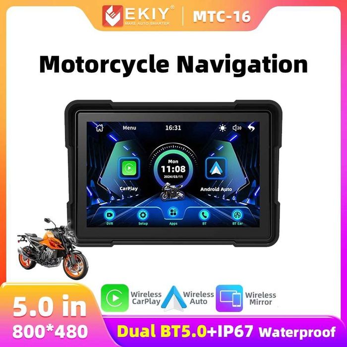 Nawigacja motocyklowa EKIY MTC-16 z CarPlay i Android Auto IP67 nowa